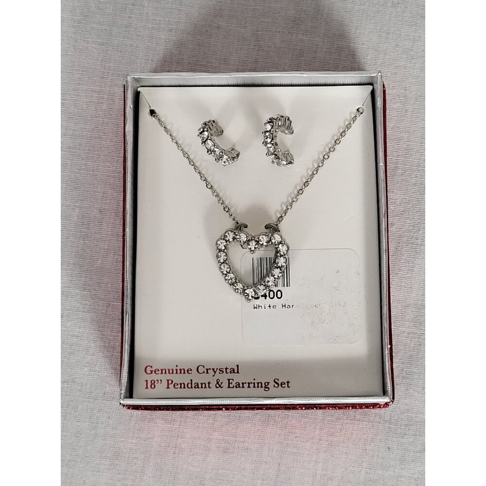 Genuine Crystal Heart Pendant 18" Necklace & Earrings Set NIB! Gift Set Diamond